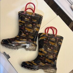 Kids' Excavator Print Rain Boots with Red Handles